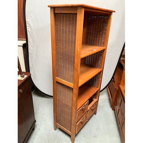 412 - MODERN BOOKCASE WITH 3 DRAWERS TO BASE (1 MISSING) A/F H60” W28” D14”