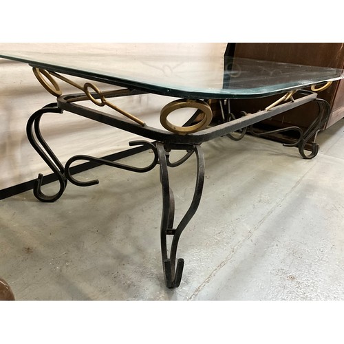 416 - MODERN GLASS TOPPED COFFEE TABLE WITH METAL BASE A/F H16” W48” D26”