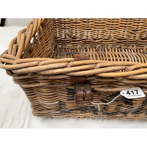 417 - VINTAGE CANE LAUNDRY BASKET  H13” W27” D20”