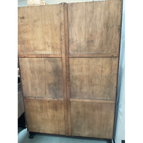 418 - VINTAGE OAK PRIORY DOUBLE WARDROBE WITH 2 DOORS WITH LINEN FOLD DESIGN H71” W48” D22”