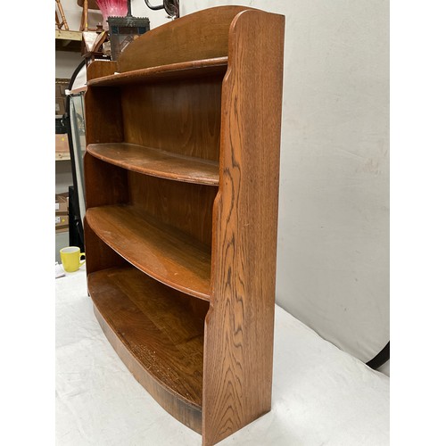 422 - VINTAGE OAK BOW FRONT BOOKCASE H39” W36” D10” - WORMED