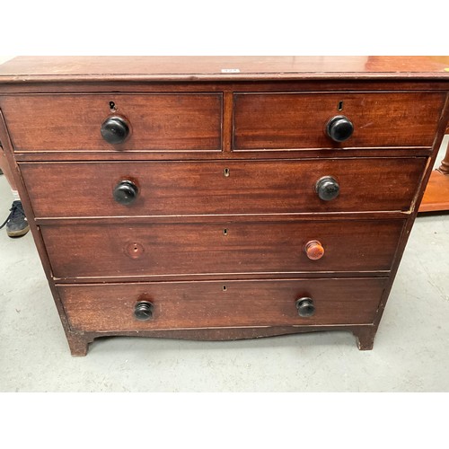 424 - VICTORIAN MAHOGANY BEDROOM CHEST WITH 2 SHORT DRAWERS AND 3 LONG DRAWERS 
H37” W42” D21”