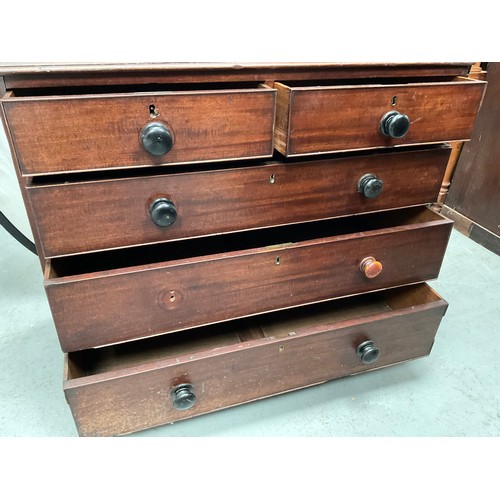 424 - VICTORIAN MAHOGANY BEDROOM CHEST WITH 2 SHORT DRAWERS AND 3 LONG DRAWERS 
H37” W42” D21”