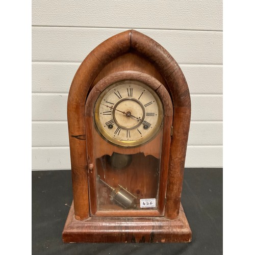 426 - VICTORIAN MAHOGANY VENEERED MANTLE CLOCK A/F KEY AND PENDULUM,VINTAGE BAKELITE WEST MINISTER CHIMES ... 