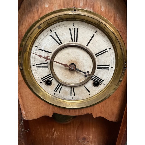 426 - VICTORIAN MAHOGANY VENEERED MANTLE CLOCK A/F KEY AND PENDULUM,VINTAGE BAKELITE WEST MINISTER CHIMES ... 