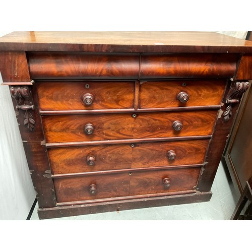 427 - VICTORIAN FLAMED MAHOGANY SCOTTISH BEDROOM CHEST H43” W48” D21”A/F