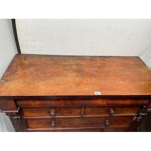 427 - VICTORIAN FLAMED MAHOGANY SCOTTISH BEDROOM CHEST H43” W48” D21”A/F