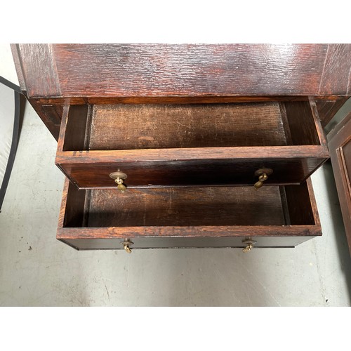 428 - VINTAGE OAK BUREAU WITH FITTED INTERIOR 2 DRAWERS BELOW ON BARLEY TWIST LEGS
H38” W23” D18”