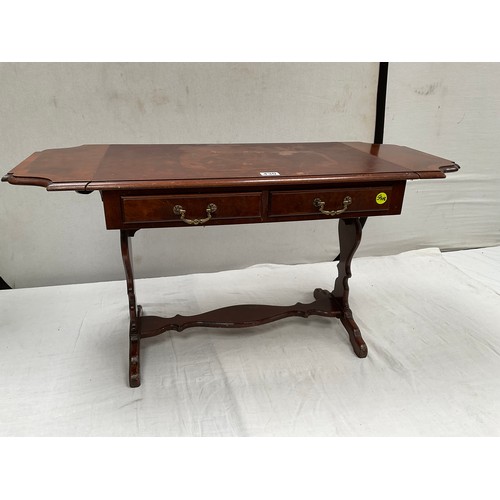 430 - REPRODUCTION WALNUT VENEERED DROP LEAF SOFA TABLE  H20” W40” D17”