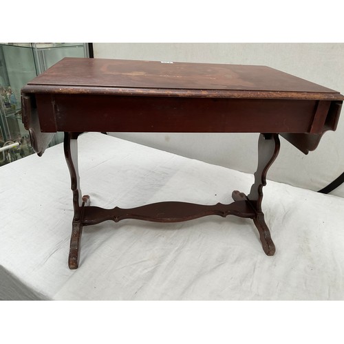 430 - REPRODUCTION WALNUT VENEERED DROP LEAF SOFA TABLE  H20” W40” D17”