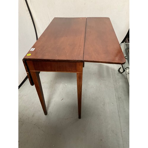 432 - EDWARDIAN MAHOGANY PEMBROKE TABLE WITH DRAWER TO END ON SABRE LEGS H28” W36” D36” - SUPPORTS WORMED