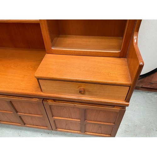 436 - BADGED NATHAN TEAK LOUNGE UNIT WITH GLASS DOOR AND COCKTAIL CABINET,SINGLE DRAWER,BASE WITH 3 DOORS ... 