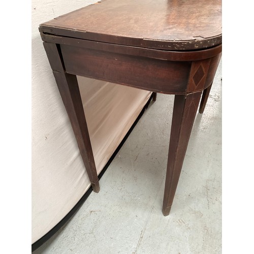 440 - GOERGIAN MAHOGANY INLAID FOLDING TEA TABLE ON SABRE LEGS A/F H30”W36” D18” - WORMED