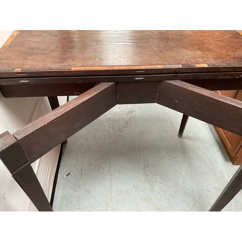 440 - GOERGIAN MAHOGANY INLAID FOLDING TEA TABLE ON SABRE LEGS A/F H30”W36” D18” - WORMED