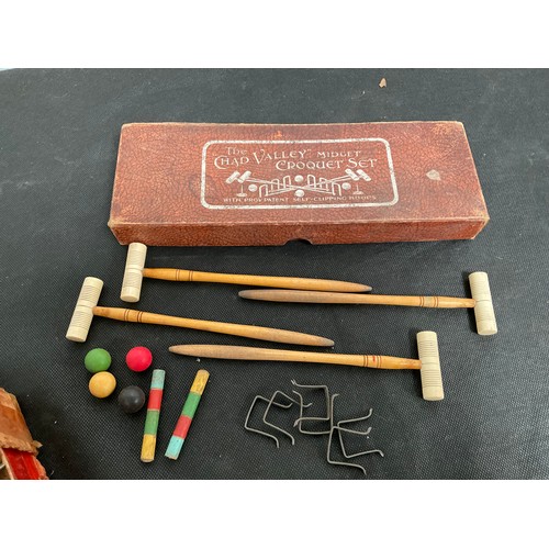 441A - VINTAGE BOXED CHAD VALLEY MIDGET CROQUET SET, CARDS, VINTAGE HAIR CLIPPERS