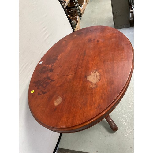 446 - VICTORIAN MAHOGANY BREAKFAST TABLE ON TURNED AND CARVED PEDESTAL A/F H29” W45” D33”