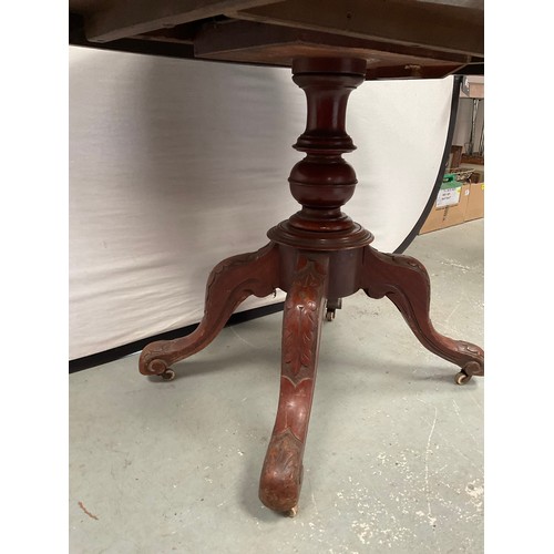 446 - VICTORIAN MAHOGANY BREAKFAST TABLE ON TURNED AND CARVED PEDESTAL A/F H29” W45” D33”