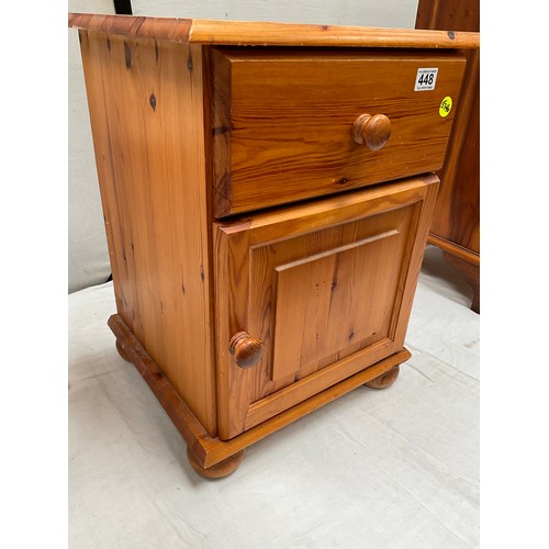 448 - MODERN PINE BEDSIDE CABINET WITH SINGLE DRAWER OVER SINGLE DOOR H23” W17” D16” AND BEDROOM STOOL WIT... 