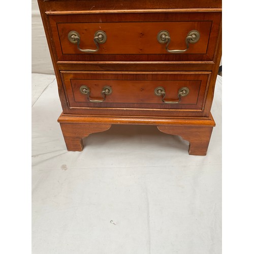 449 - REPRODUCTION YEW WOOD 4 DRAWER CHEST H29” W18” D15”