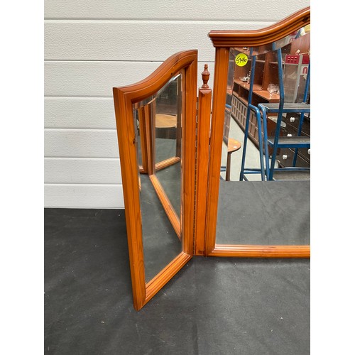 452 - BADGED YOUNGER FURNITURE MODERN PINE TRIPLE MIRROR H26” W40”