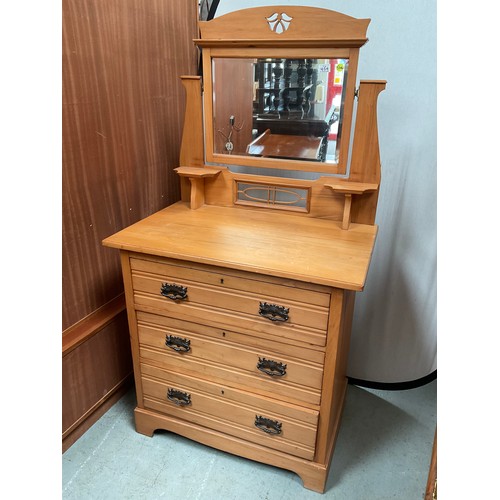 454 - EDWARDIAN SATINWOOD DRESSING TABLE WITH 3 DRAWERS H60” W33” D20”