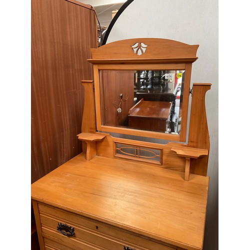 454 - EDWARDIAN SATINWOOD DRESSING TABLE WITH 3 DRAWERS H60” W33” D20”