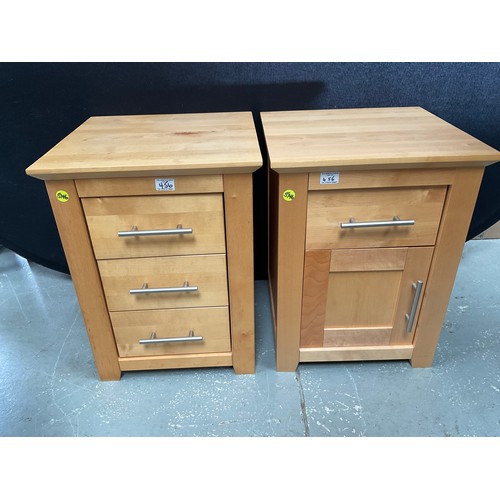 456 - MODERN BEECH 3 DRAWER BEDSIDE CHEST AND MATCHING BEDSIDE CABINET WITH SINGLE DRAWER OVER SINGLE DOOR... 