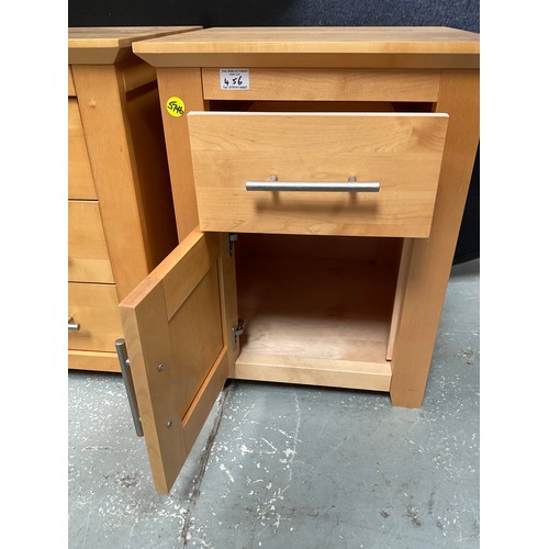 456 - MODERN BEECH 3 DRAWER BEDSIDE CHEST AND MATCHING BEDSIDE CABINET WITH SINGLE DRAWER OVER SINGLE DOOR... 