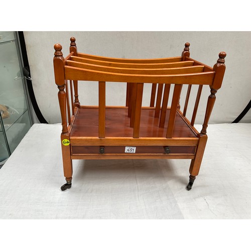 457 - REPRODUCTION YEW WOOD CANTERBURY WITH DRAWER TO BASE  H21” W20” D13”