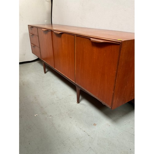 459 - BADGED McINTOSH LONG JOHN TEAK SIDEBOARD WITH 3 DRAWERS AND 3 DOORS H31” W80” D19”