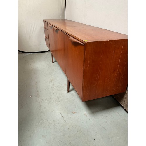 459 - BADGED McINTOSH LONG JOHN TEAK SIDEBOARD WITH 3 DRAWERS AND 3 DOORS H31” W80” D19”