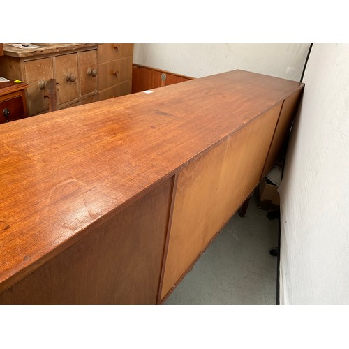 459 - BADGED McINTOSH LONG JOHN TEAK SIDEBOARD WITH 3 DRAWERS AND 3 DOORS H31” W80” D19”