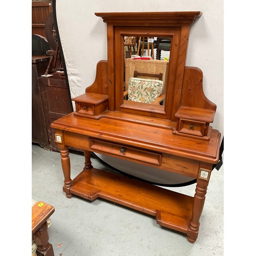 461 - MODERN PINE DRESSING TABLE WITH JEWELLERY DRAWERS ON TURNED LEGS H60” W47” D16”