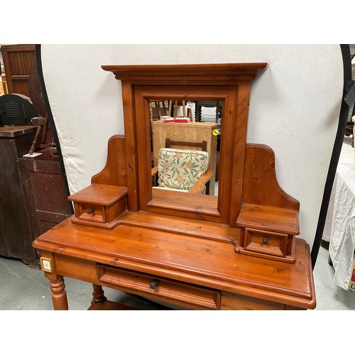 461 - MODERN PINE DRESSING TABLE WITH JEWELLERY DRAWERS ON TURNED LEGS H60” W47” D16”