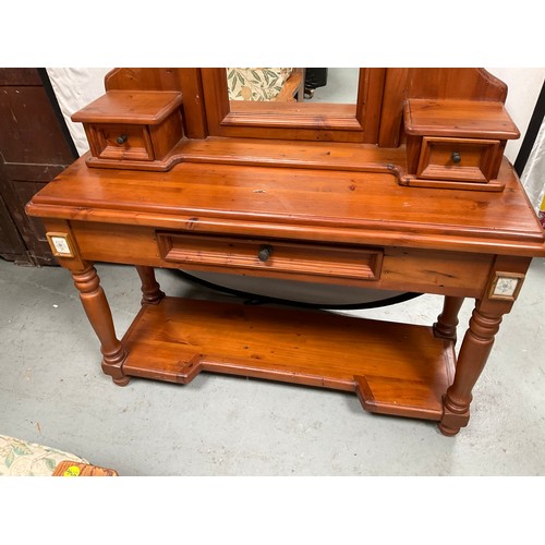 461 - MODERN PINE DRESSING TABLE WITH JEWELLERY DRAWERS ON TURNED LEGS H60” W47” D16”