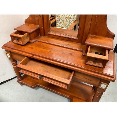 461 - MODERN PINE DRESSING TABLE WITH JEWELLERY DRAWERS ON TURNED LEGS H60” W47” D16”