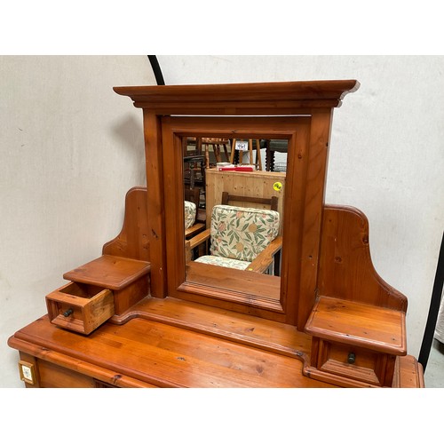 461 - MODERN PINE DRESSING TABLE WITH JEWELLERY DRAWERS ON TURNED LEGS H60” W47” D16”