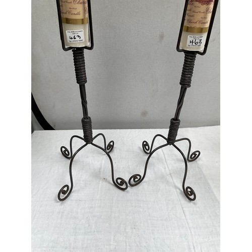 463 - PAIR OF MODERN METAL CANDLE STANDS WITH CANDLES H30”