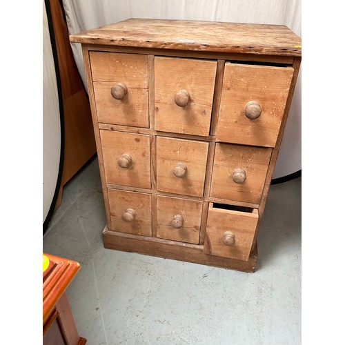 468 - STRIPPED PINE BANK OF 9 DRAWERS A/F  H34” W26” D22”