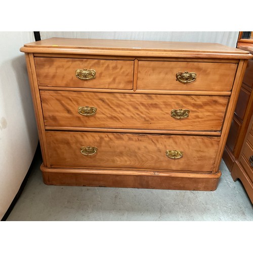 472 - VICTORIAN SATINWOOD BEDROOM CHEST WITH 2 SHORT AND 2 LONG DRAWERS H32” W43” D19”