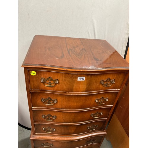 473 - REPRODUCTION WALNUT VENEERED SERPENTINE FRONTED CHEST ON CHEST WITH 8 DRAWERS H54” W36” D18”