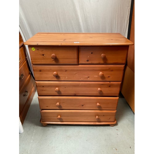 475 - MODERN PINE BEDROOM CHEST WITH 2 SHORT DRAWERS AND 4 LONG DRAWERS H36” W32” D16”