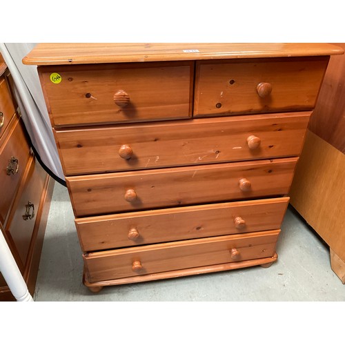 475 - MODERN PINE BEDROOM CHEST WITH 2 SHORT DRAWERS AND 4 LONG DRAWERS H36” W32” D16”