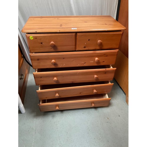 475 - MODERN PINE BEDROOM CHEST WITH 2 SHORT DRAWERS AND 4 LONG DRAWERS H36” W32” D16”