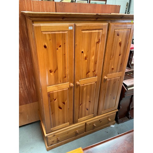 477 - MODERN PINE 3 DOOR WARDROBE WITH 2 DRAWERS TO BASE  H72” W52” D22”