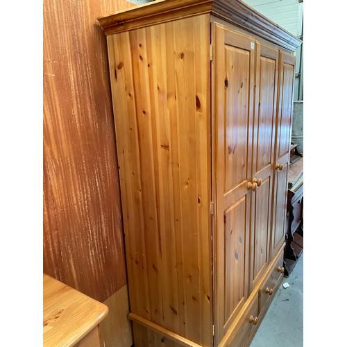 477 - MODERN PINE 3 DOOR WARDROBE WITH 2 DRAWERS TO BASE  H72” W52” D22”