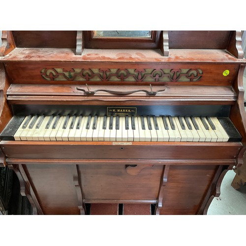 478 - VICTORIAN MAHOGANY PEDAL WIND CHAPEL ORGAN H50” W40” D15” A/F