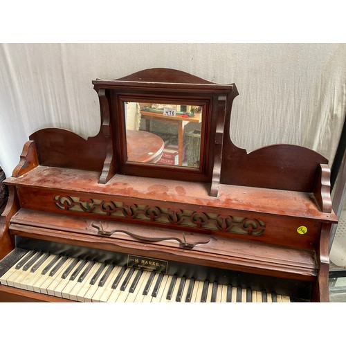 478 - VICTORIAN MAHOGANY PEDAL WIND CHAPEL ORGAN H50” W40” D15” A/F