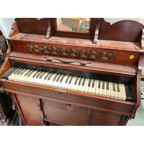 478 - VICTORIAN MAHOGANY PEDAL WIND CHAPEL ORGAN H50” W40” D15” A/F