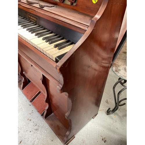 478 - VICTORIAN MAHOGANY PEDAL WIND CHAPEL ORGAN H50” W40” D15” A/F